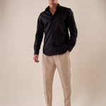 Camicia in cotone elasticizzatoa slim collo francese con riprese uomo. FBSOFT NERO FB 
