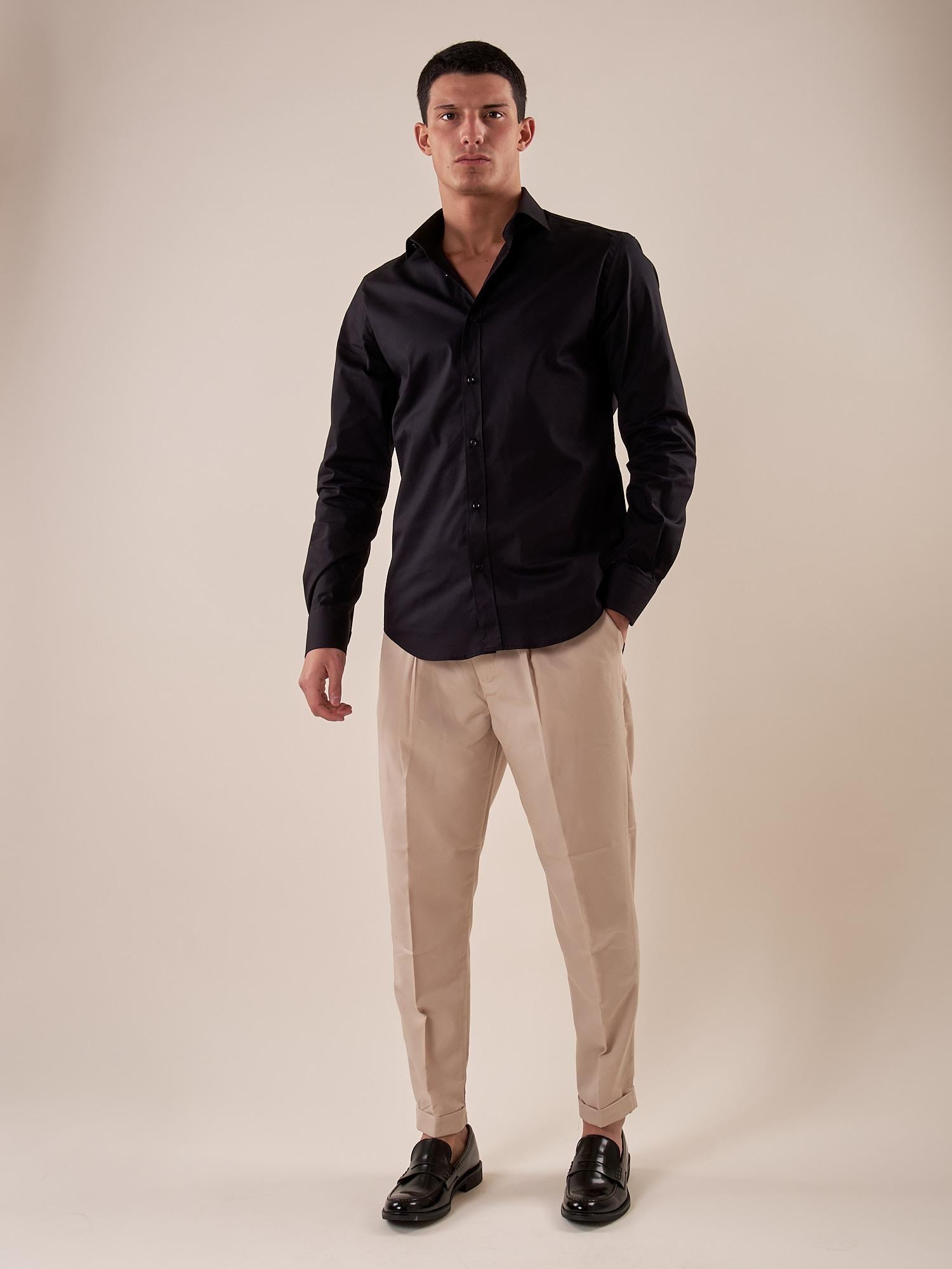 Camicia in cotone elasticizzatoa slim collo francese con riprese uomo. FBSOFT NERO FB 