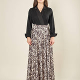 Camicia donna body con rifiniture in raso. Scollo a incrocio, dettaglio gemello. BD003629 NERO ARTIGLI 