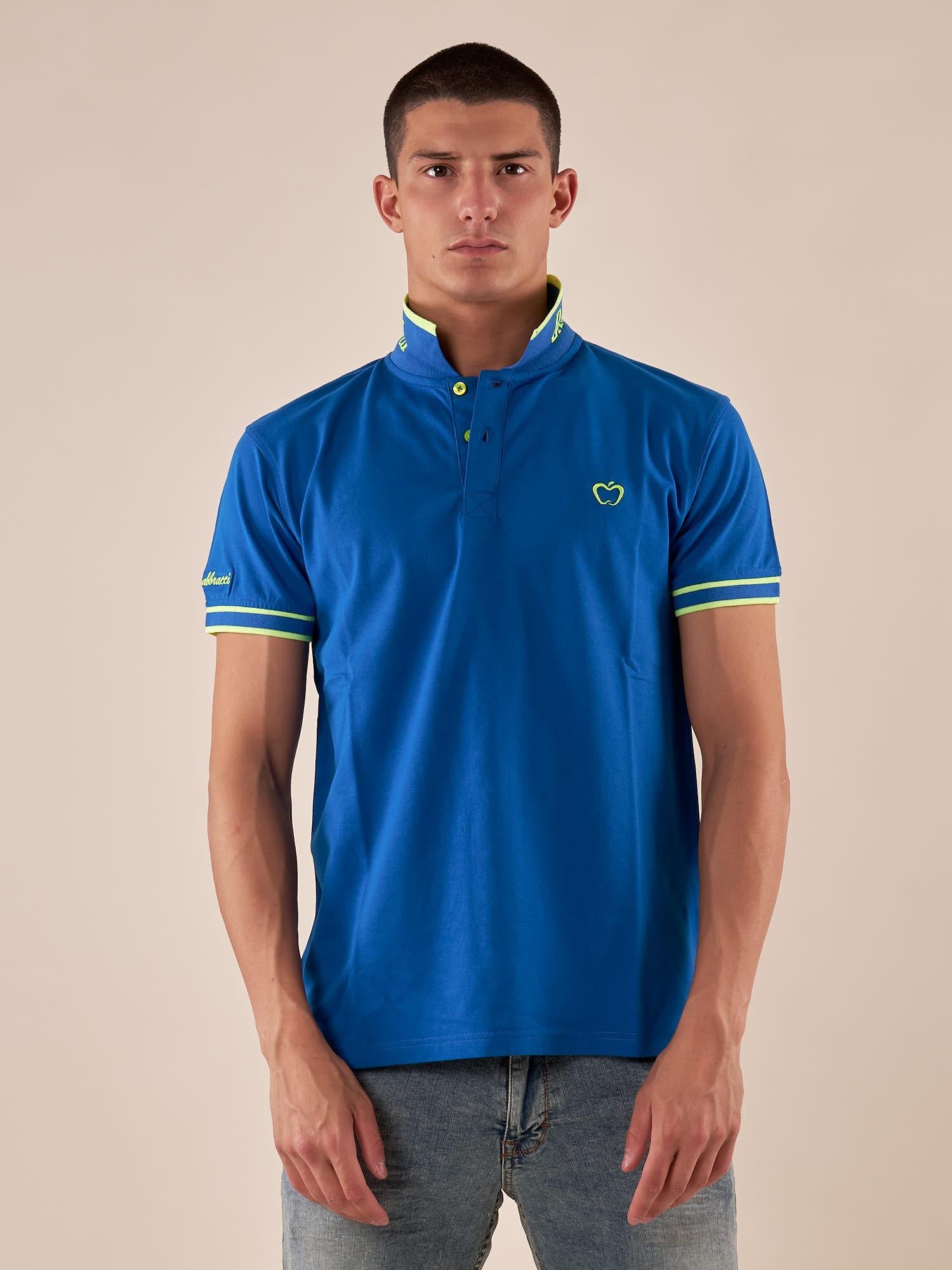 Polo Uomo in Cotone Piquet a Manica Corta con Dettagli Fluo e Logo sul Colletto. BAM1421 COBALT BLUE BACI & ABBRACCI 