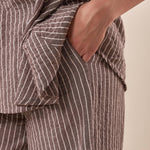 Pantalone Donna largo in tessuto rigato con cintura abbinata. PG419P/EST309EC MORO EXTASY 