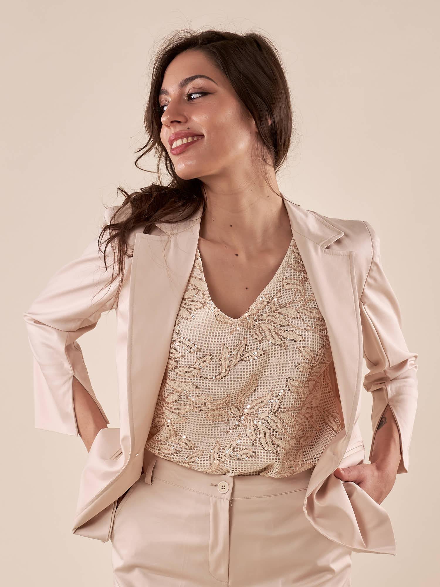 Giacca Donna raso di cotone manica 3/4. ROMI/4009 GESSO ROMIHO 
