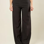 Pantalone donna a palazzo in stile smoking con bustino in raso. Bottoncini tono su tono e tasche a uomo. PA003048 NERO ARTIGLI 