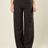 Pantalone donna a palazzo in stile smoking con bustino in raso. Bottoncini tono su tono e tasche a uomo. PA003048 NERO ARTIGLI 