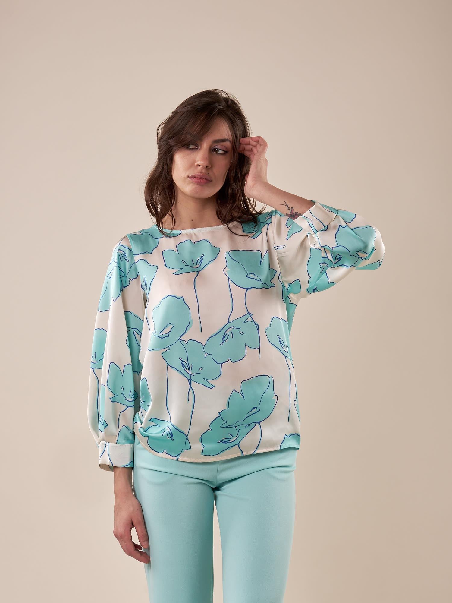 Blusa in fantasia manica lunga donna. BL002246 PANNA ARTIGLI 