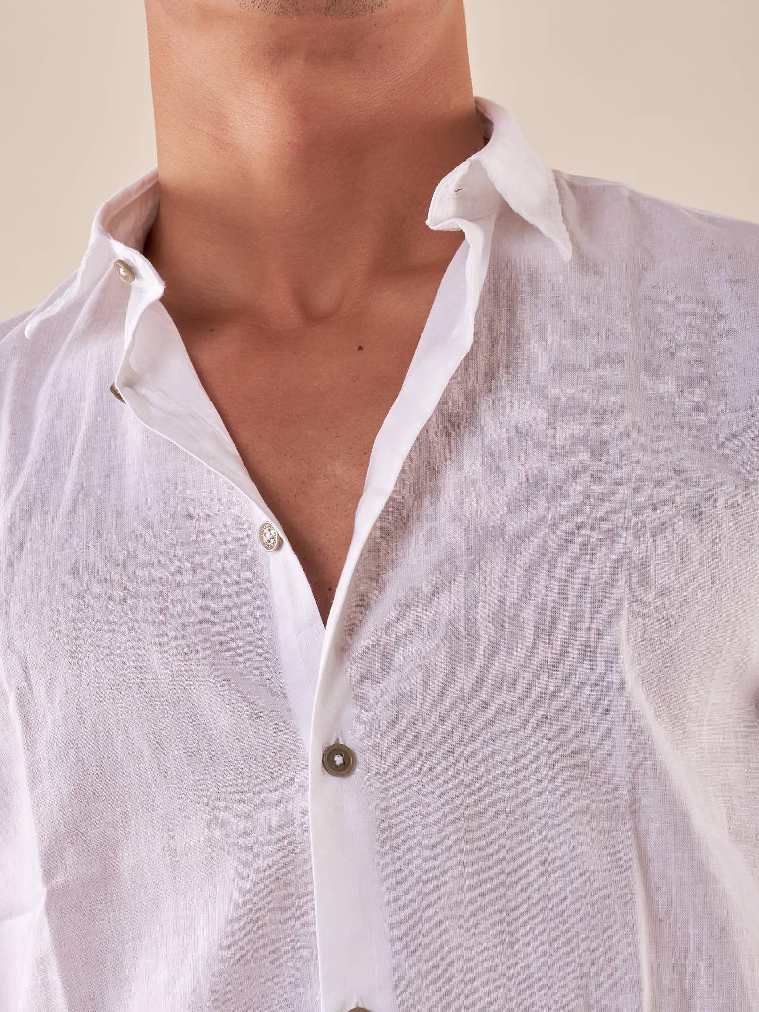 Camicia da uomo manica corta in misto lino. CE1261H BIANCO HAMAKI-HO 