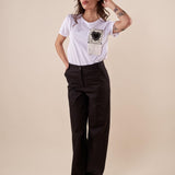 T-Shirt Donna manica corta tasca con applicazione. RJ77457EC BIANCO/NERO BLUOLTRE 