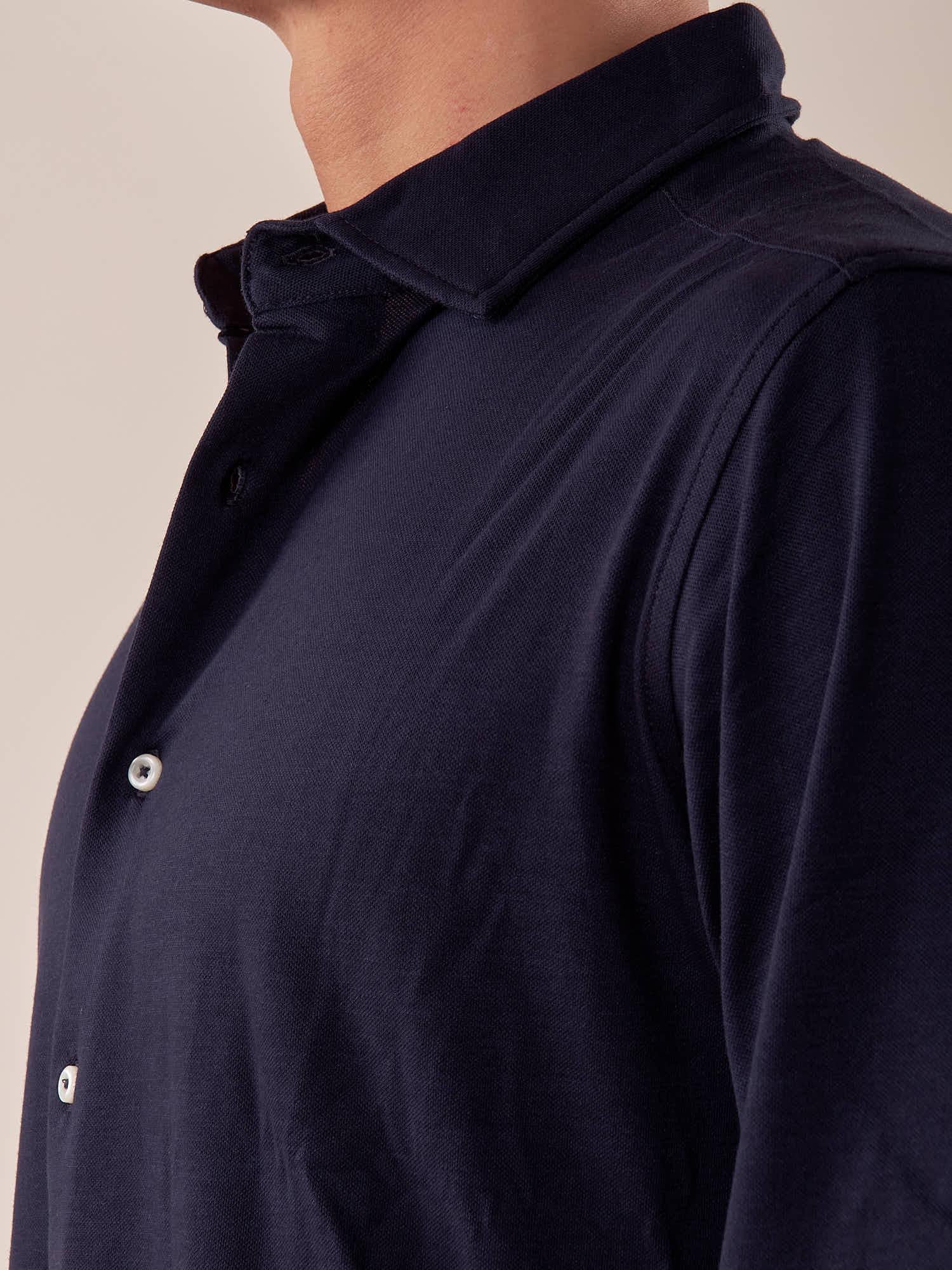 Camicia manica lunga tessuto teck piquet micsto cotone uomo. M48884 BLU GUY 