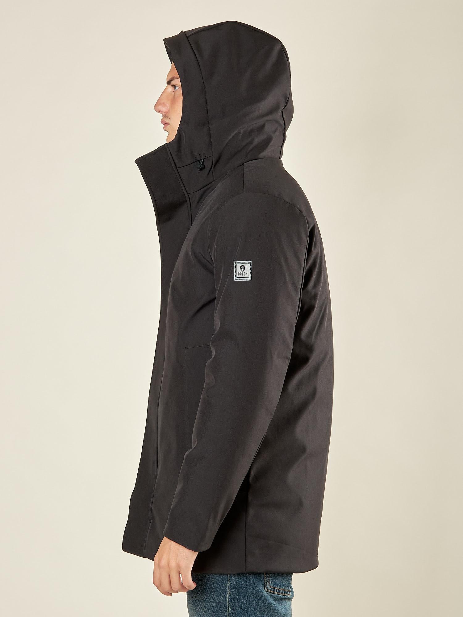 Giubbino Uomo Invernale Soft Shell con Cappuccio. Lunghezza Media. DM9623 NERO DATCH 