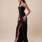 Abito lungo da cerimonia Donna elegante raffinata per occasioni speciali. AB002184 NERO ARTIGLI 