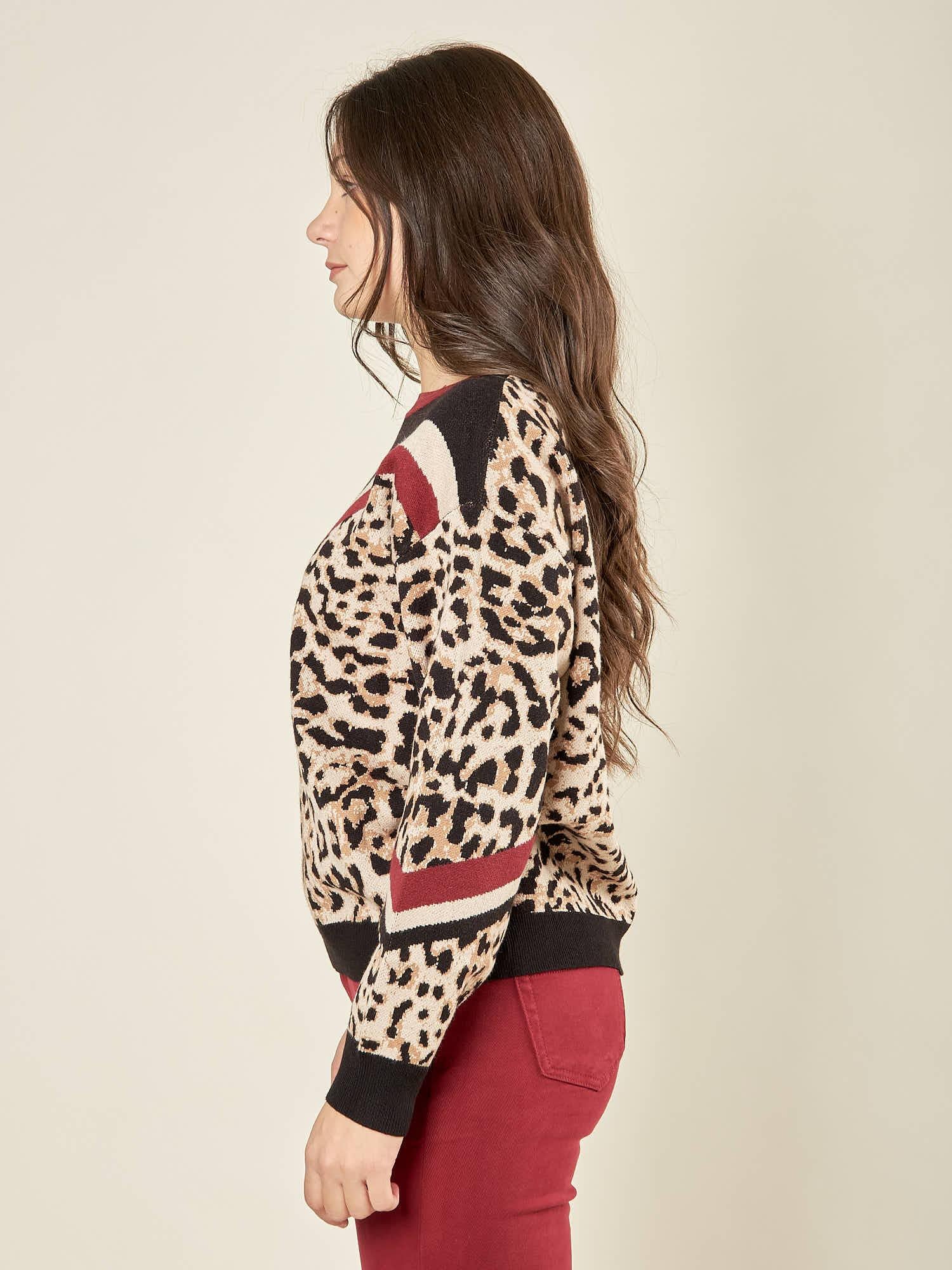 Maglia donna stampa animalier. MA003123 AVO/BORD/NERO ARTIGLI 
