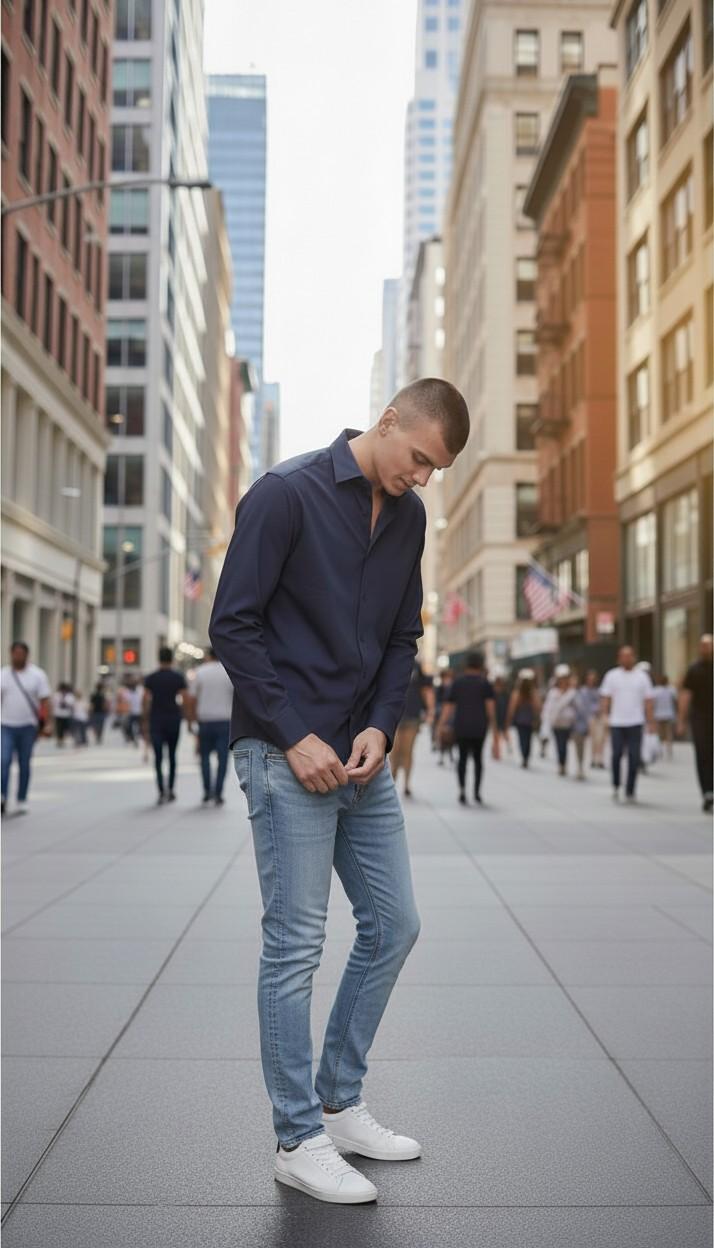 Camicia Uomo No Stiro in Jersey Ultra Stretch Manica Lunga. CON5413426 NAVY CONSENSO 