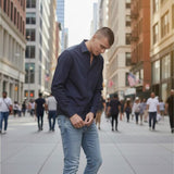 Camicia Uomo No Stiro in Jersey Ultra Stretch Manica Lunga. CON5413426 NAVY CONSENSO 