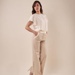Pantalone palazzo bicolore con spacco donna. PA000935 BEIGE/AVORIO ARTIGLI 