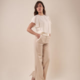 Pantalone palazzo bicolore con spacco donna. PA000935 BEIGE/AVORIO ARTIGLI 