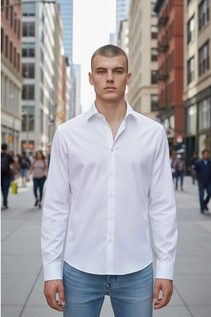 Camicia Uomo No Stiro in Jersey Ultra Stretch Manica Lunga. CON5413426 WHITE CONSENSO Uomo 