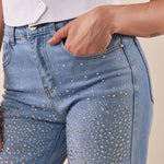 Jeans Donna palazzo con risvolto alto e brillantini. AMR/C3722/BEC DENIM EXTASY 