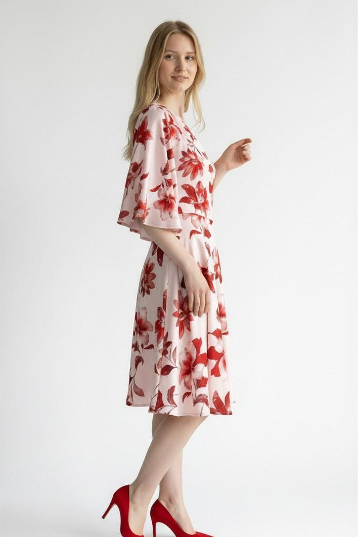 Abito Donna Monospalla in Fantasia Floreale Lunghezza al Ginocchio AB004381 CIPRIA/ROSSO ARTIGLI Donna 