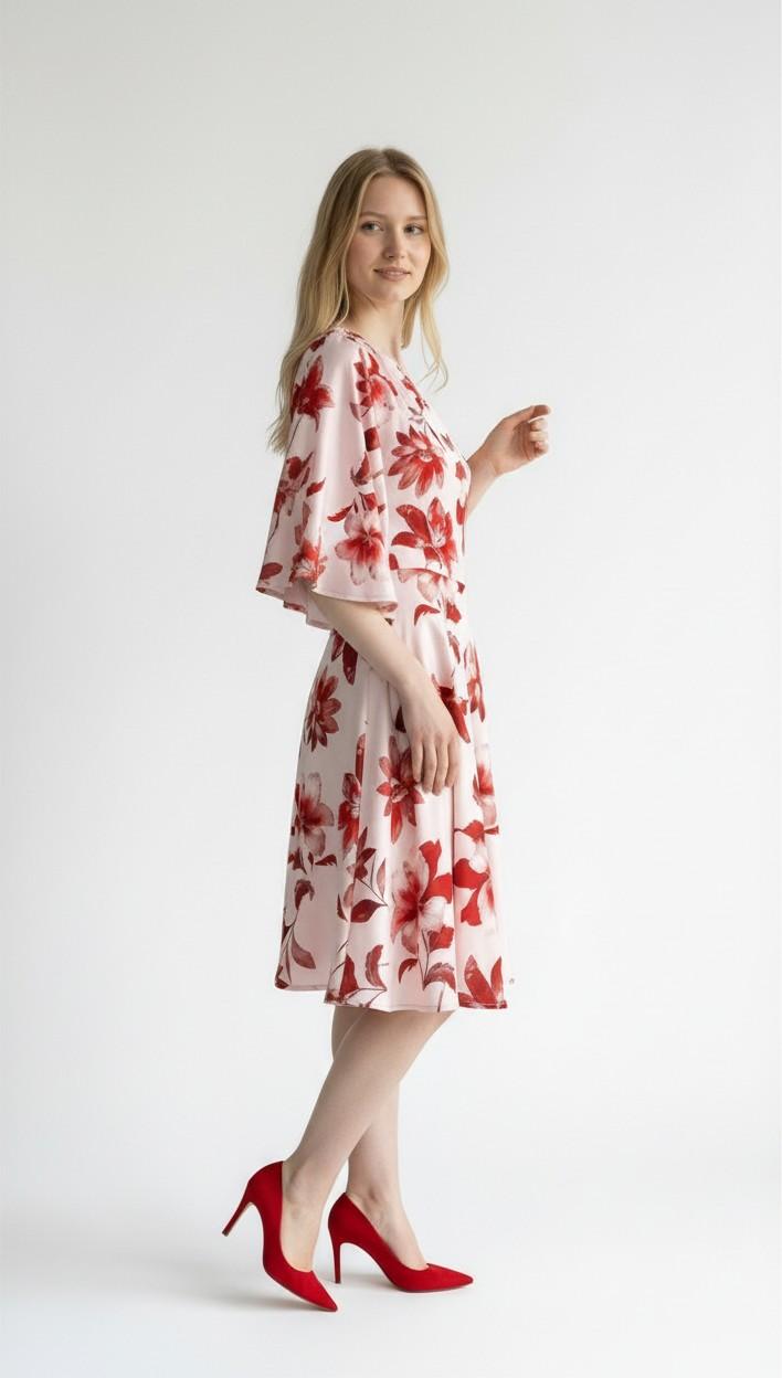 Abito Donna Monospalla in Fantasia Floreale Lunghezza al Ginocchio AB004381 CIPRIA/ROSSO ARTIGLI Donna 