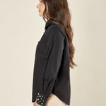 Camicia donna in cotone con pietre sui polsi. Manica lunga, bottoni tono su tono. CA003361 NERO ARTIGLI 