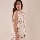 Abito giromanica  lungo in fantasia floreale donna AB002452 AVORIO/ROSA ARTIGLI 