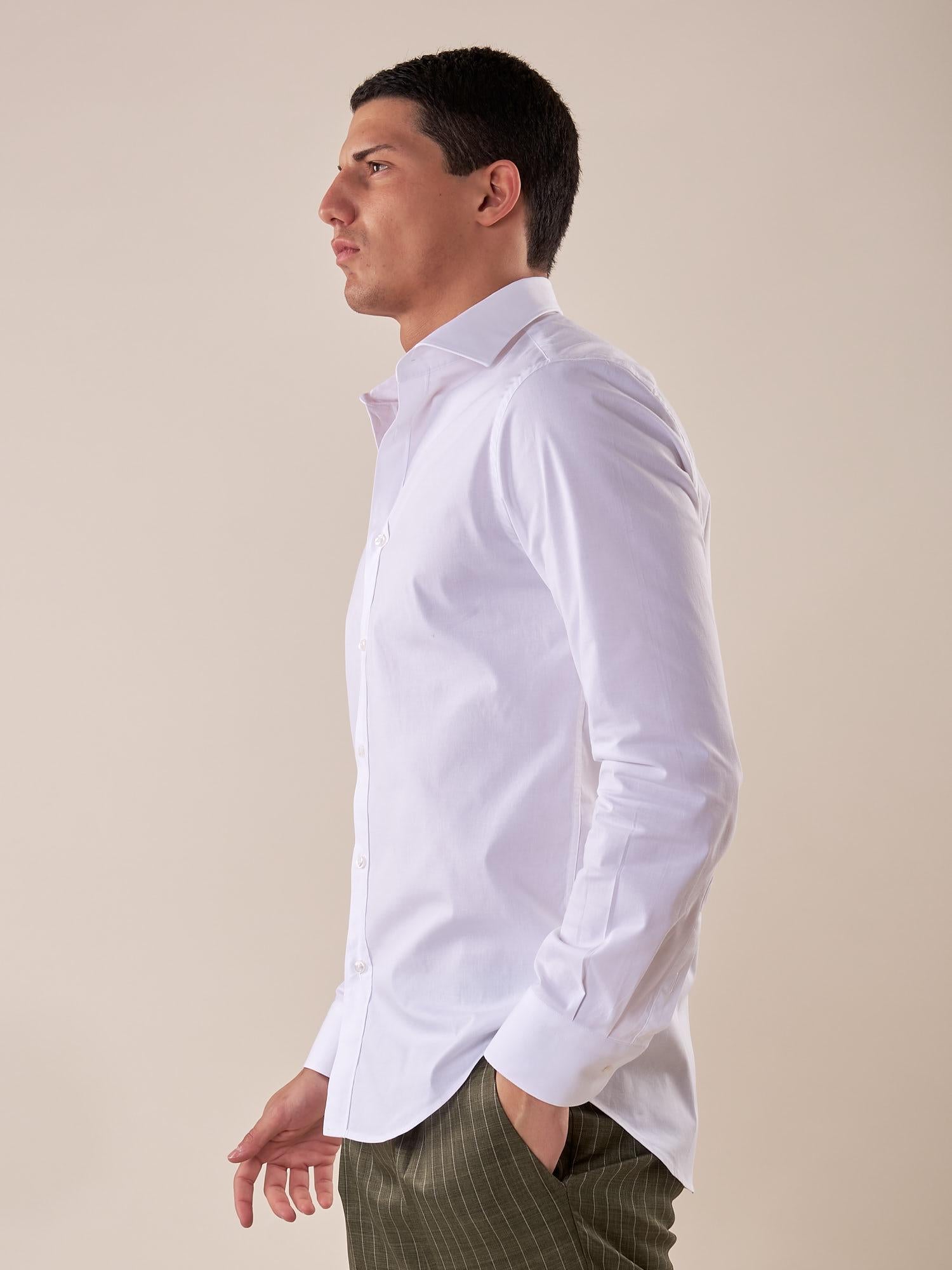 Camicia in cotone elasticizzatoa slim collo francese con riprese uomo. FBSOFT BIANCO FB Uomo 