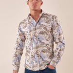 Camicia manica linga misto lino fantasia uomo, DM9391 BEIGE DATCH 