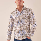 Camicia manica linga misto lino fantasia uomo, DM9391 BEIGE DATCH 
