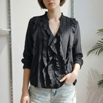 Camicia da donna a maniche lunghe con rouches PG120M NERO EXTASY Donna 