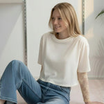 T-shirt Donna Manica Corta Ampia con Body in Pizzo a Manica Lunga 76372 PANNA VINCE OTTO 