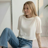 T-shirt Donna Manica Corta Ampia con Body in Pizzo a Manica Lunga 76372 PANNA VINCE OTTO 