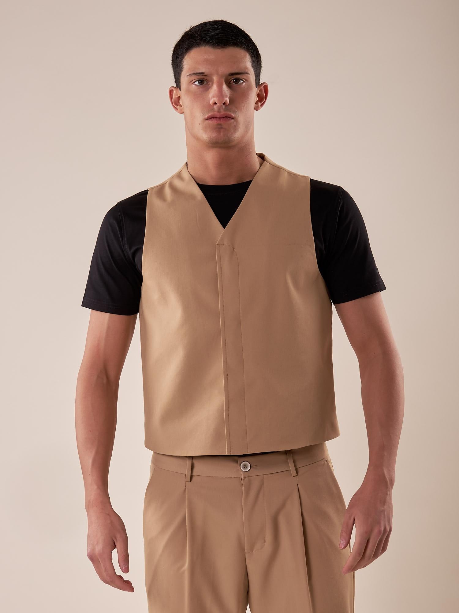 Gilet uomo abbottonatura nascosta. OE1S2S5I01 CAMMELLO OVER-D Uomo 